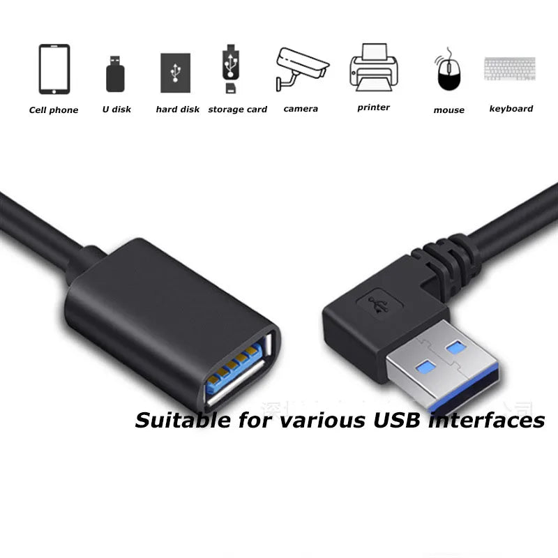 1PCS 30CM 90 Degree USB 3.0/2.0 Male to Female Adapter Cable Angle Extension Extender 5Gbps Fast Transmission Left/Right/Up/Down