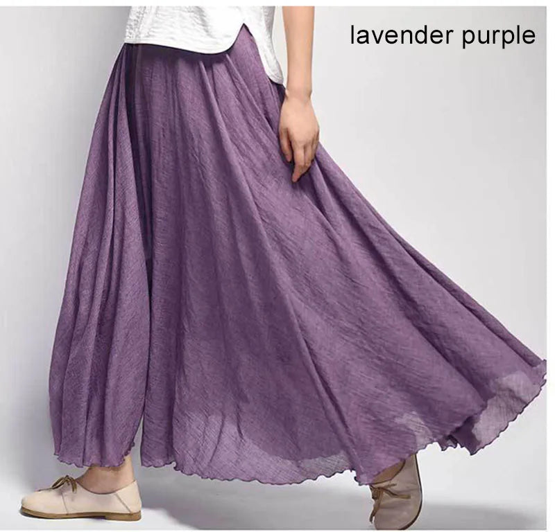 Women's Elegant High Waist Linen Maxi Skirt 2023 Summer Ladies Casual Elastic Waist 2 Layers Skirts saia feminina 20 Colors SK53