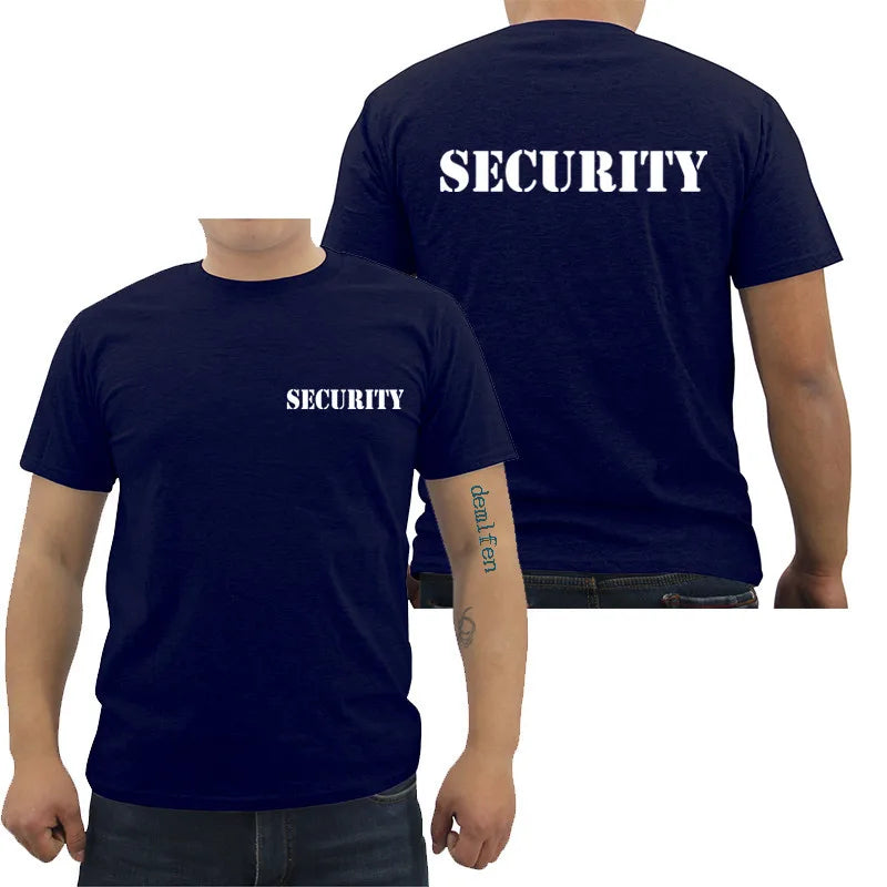 Security Men's T-shirt Event Staff Black Double Sided Top Quality Cotton Casual Short Sleeve Men T Shirts Hip Hop Tees Tops