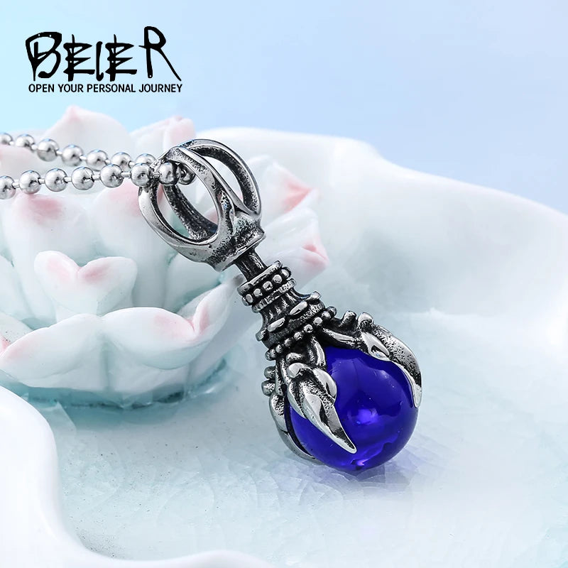 BEIER 2018 New Stainless Steel Fashion Claw Necklace Pendant With Red/Black/blue Stone fashion jewelry for man BP8-122