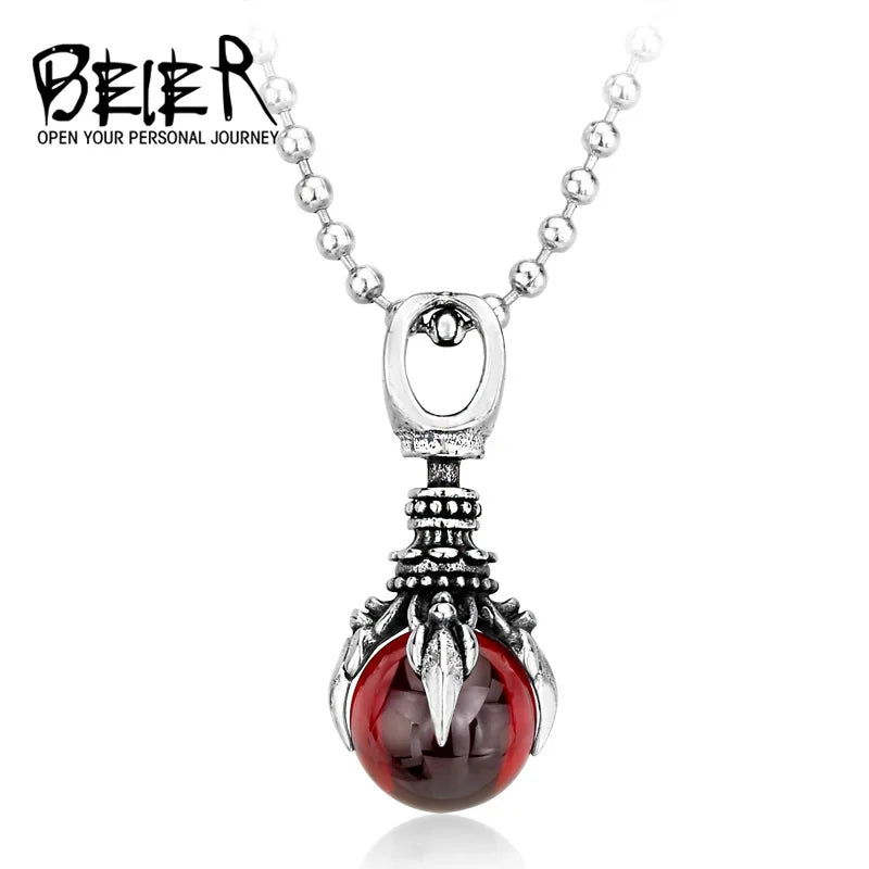 BEIER 2018 New Stainless Steel Fashion Claw Necklace Pendant With Red/Black/blue Stone fashion jewelry for man BP8-122