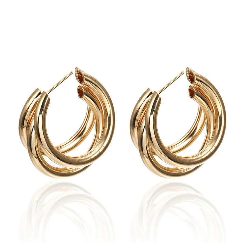 Golden Color Big Hoop Earrings Korean Geometry Metal Earrings For women Female Retro Chrismas Earring 2020 Trend Fashion Jewelry