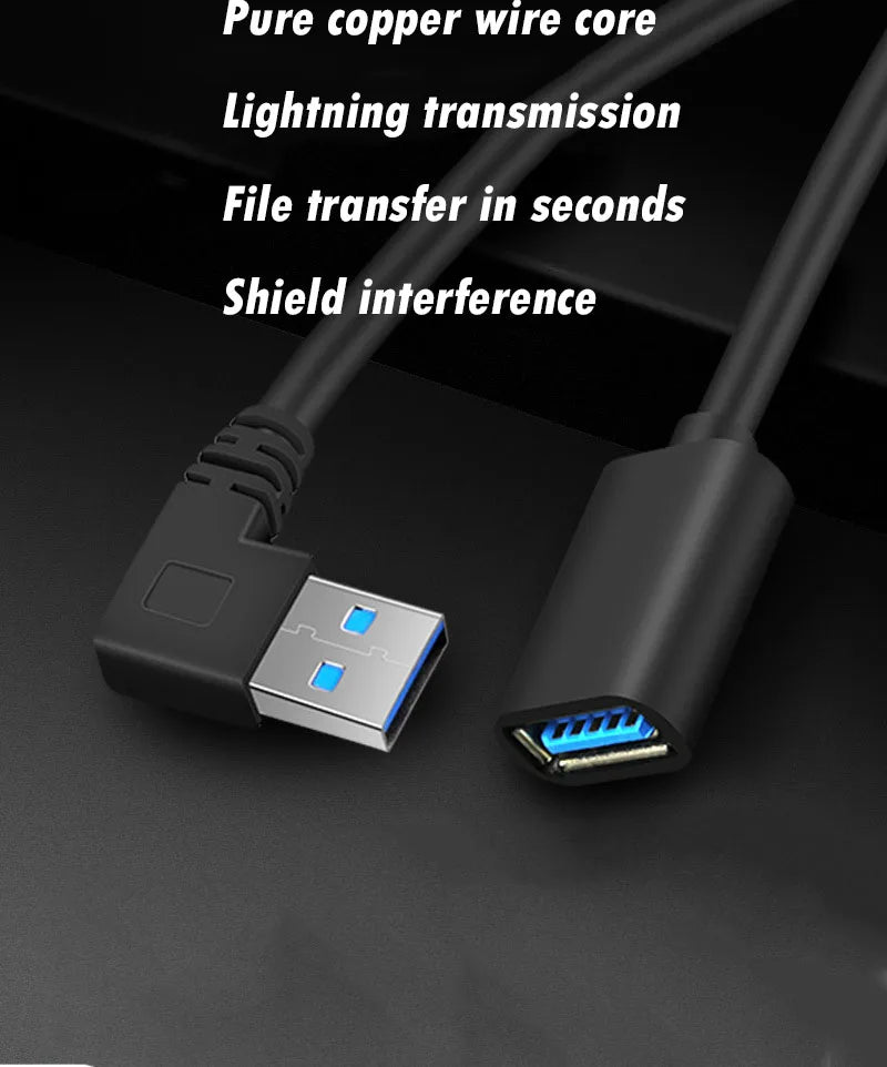 1PCS 30CM 90 Degree USB 3.0/2.0 Male to Female Adapter Cable Angle Extension Extender 5Gbps Fast Transmission Left/Right/Up/Down