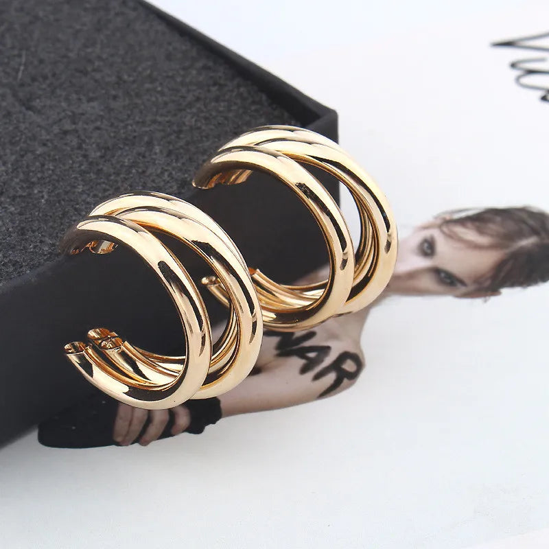 Golden Color Big Hoop Earrings Korean Geometry Metal Earrings For women Female Retro Chrismas Earring 2020 Trend Fashion Jewelry