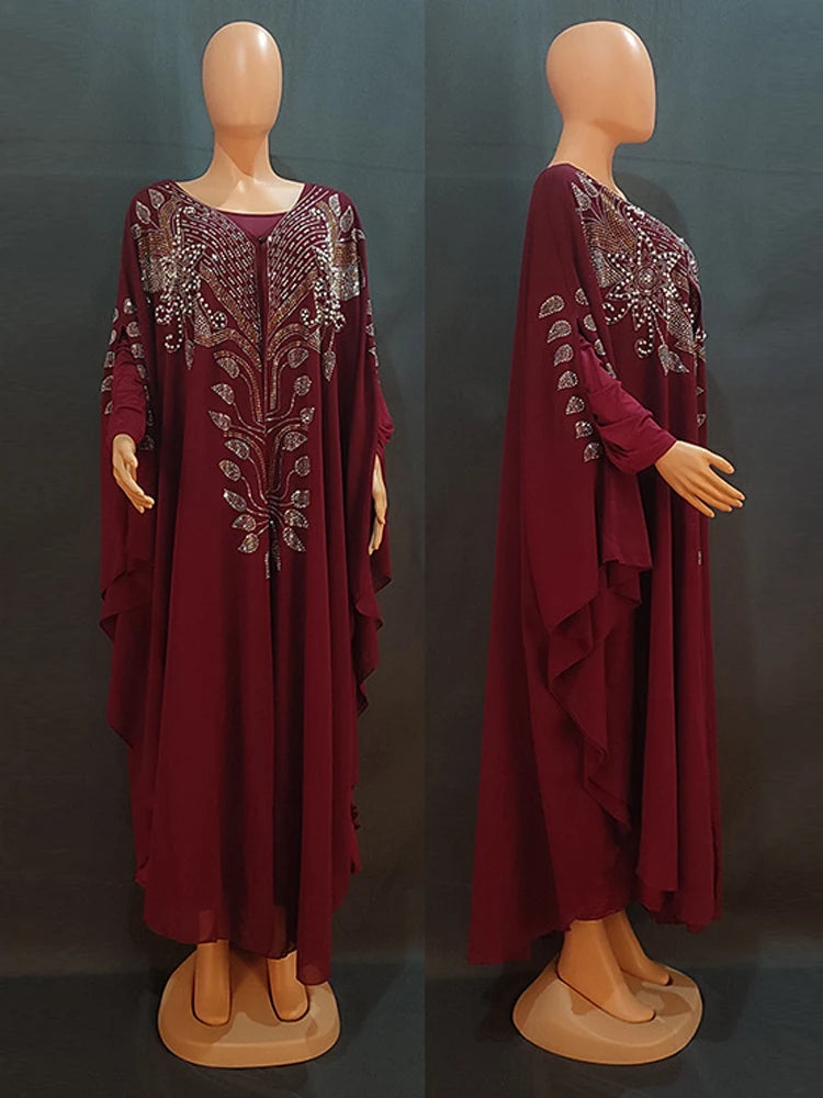 Chiffon Boubou Muslim Fashion Abaya 2 PCS Set Dubai Turkey Maxi Dress Musulman Ensembles Caftan Marocain Islamic Clothing