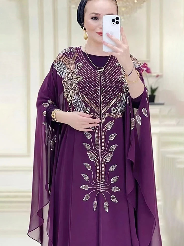 Chiffon Boubou Muslim Fashion Abaya 2 PCS Set Dubai Turkey Maxi Dress Musulman Ensembles Caftan Marocain Islamic Clothing