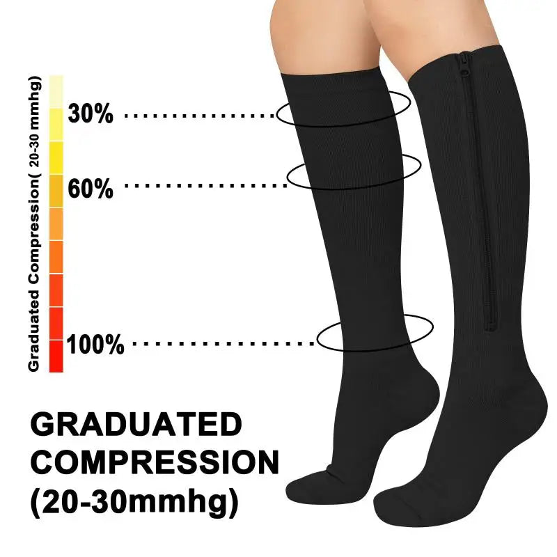 Medical Zipper Compression Socks Women Men High Elasticity Nylon Closed Toe Pressure Stocking for Edema Varicose Veins